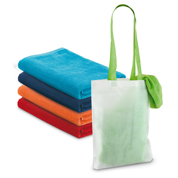Beach towel in various colours and in a bag