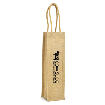 Jute reusable bag for a single wine bottle