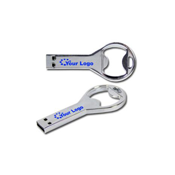 Bottle Opener USB in silver with 1 colour print logo