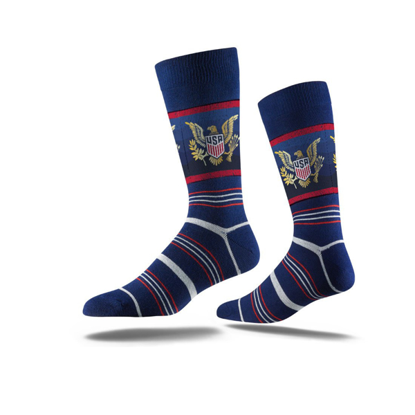Business Crew Socks in navy with colour contrast stripes and full colour logo