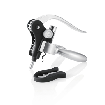 Executive Corkscrew in silver with lever mechanism, spiral and foil cutter