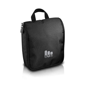Executive Wash Bag in black with zip round side and handle and 1 colour print logo