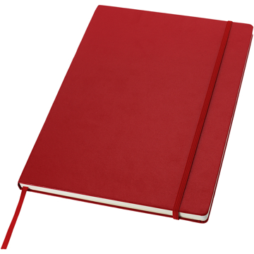 Executive  A4 hard cover notebook in red with colour match elastic strap and ribbon