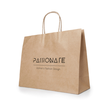 Large Sized Kraft Recyclable paper shopping bag in brown with 1 colour print logo