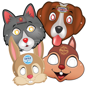 4 animal themed masks with elastic strap