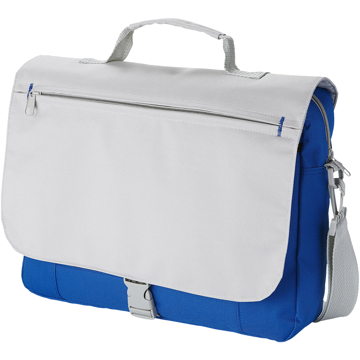 Blue laptop shoulder bag with grey flap