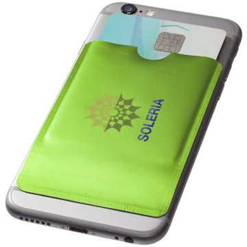 RFID Smartphone Wallet on back of phone in green with full colour print logo