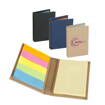 Small Combo Hardback cover pad with five coloured page tags and a set of sticky notes. Covers in natural, white, black and blue