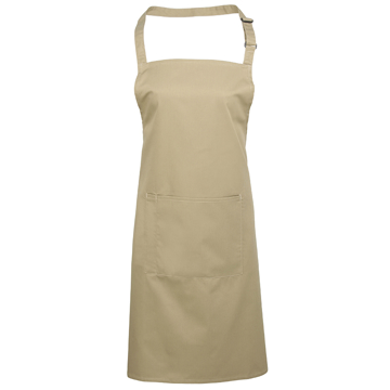 Bib Apron with Pocket in natural with pocket and combined pen slot and ties