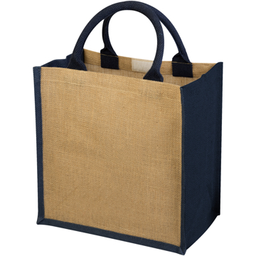 natural jute back with navy blue gusset and handles