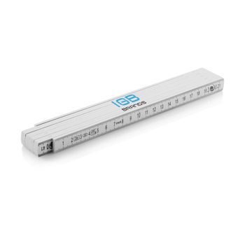 White folding ruler with a company logo printed on the top