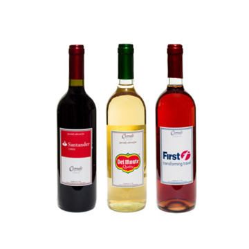 Bottles or red, white and Rose wine all with personalised labels