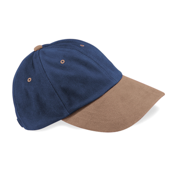 Low Profile Heavy Brushed Cotton Cap in navy with brown visor, eyelets and button