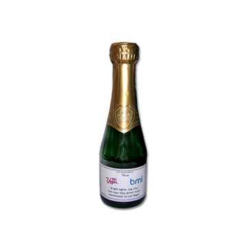 Mini champagne bottle personalised with a bespoke printed label