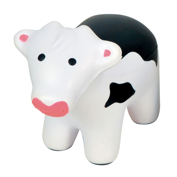 Stress toy in the shape of a black and white cow