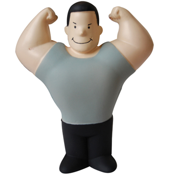 Stress item in the shape of a bodybuilder