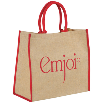 Jute shopper bag with red trim and matching carry handles