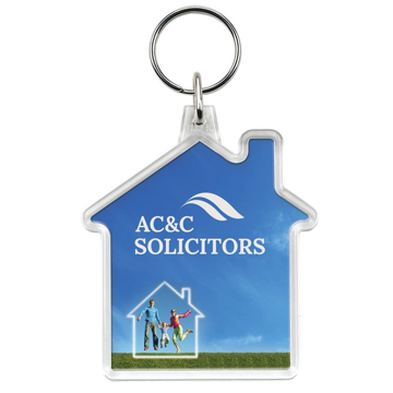 house shaped clear keyring with a photographic insert