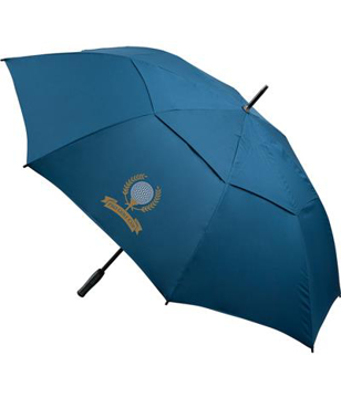 Automatic Vented Golf Umbrella in blue with 2 colour print logo