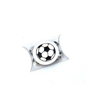 small clear pillow pouch with chocolate footballs