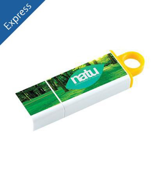 data traveler USB stick with a full colour print to the front and yellow loop for keyring