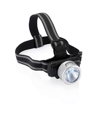 Everest headlight in silver with black straps and 1 colour print logo