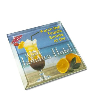 Glass coaster with full colour advertising print