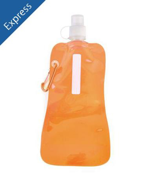 orange roll up water bottle with whit sip lid and orange carabiner clip to the side