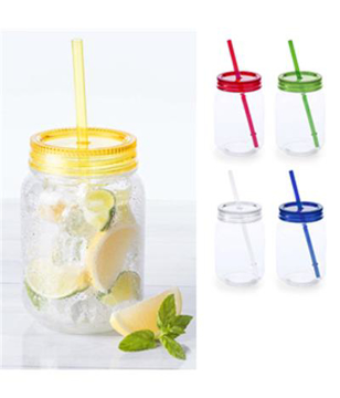 5 sirex jars with a plastic drinking straw through the lid in yellow, red, green, white and blue