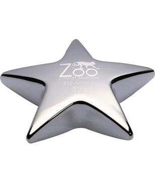 Star Shaped Award Paperweight in silver with engraved logo