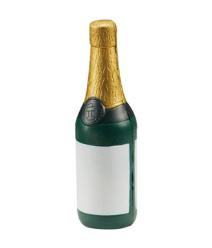 Stress relief toy in the shape of a champagne bottle