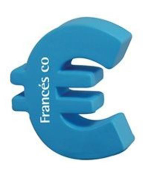 stress toy in blue in the shape of the euro currency symbol