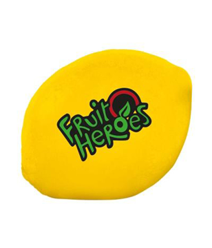 Lemon shaped stress relief toy, printed with a company logo