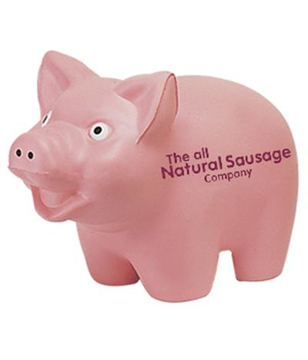 Pig stress toy, personalised with company branding on the side