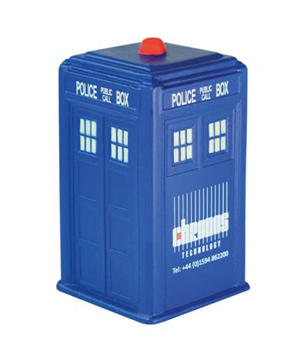 Stress toy in the style of a blue police box