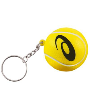 a small stress toy designed like a yellow tennis with a 1 colour logo