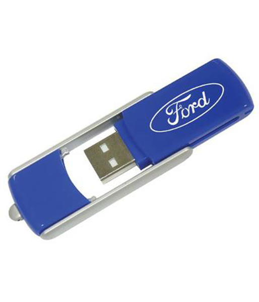 Swivel USB in blue and silver with 1 colour logo