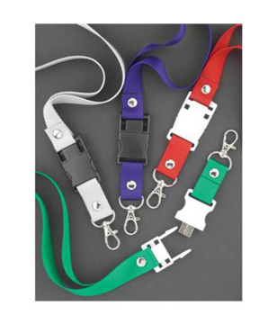 a selection of USB lanyards in different colours with silver trigger clips