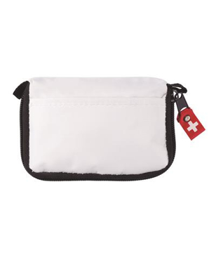 white first aid pouch with red cross to the zipper