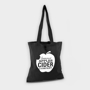 black long handled shopping bag with a logo printed to one side