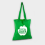 Green bag with long handles and logo printed in white