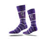 Business Crew Socks in purple with colour contrast stripes and full colour logo