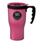 Pink 350ml travel mug with black handle and lid