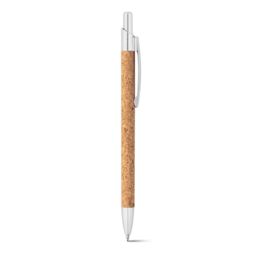 pen with cork barrel and metal push button and nib