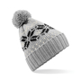 Fair Isle Snowstar Beanie in grey with bobble and white and black colour pattern
