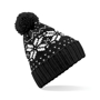 Fair Isle Snowstar Beanie in black with bobble and white colour pattern