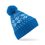 Fair Isle Snowstar Beanie in blue with bobble and blue and grey colour pattern