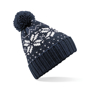 Fair Isle Snowstar Beanie in navy with bobble and white colour pattern