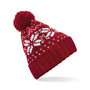 Fair Isle Snowstar Beanie in red with bobble and white colour pattern
