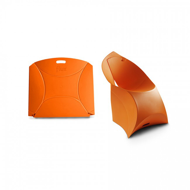 orange popup flux chair with view flat packed and built